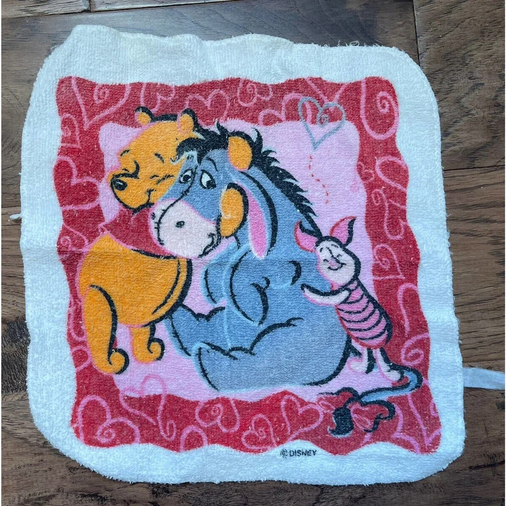 Lot of 3 Vintage 90s Disney Winnie the Pooh Eeore Piglet Hearts Washcloths